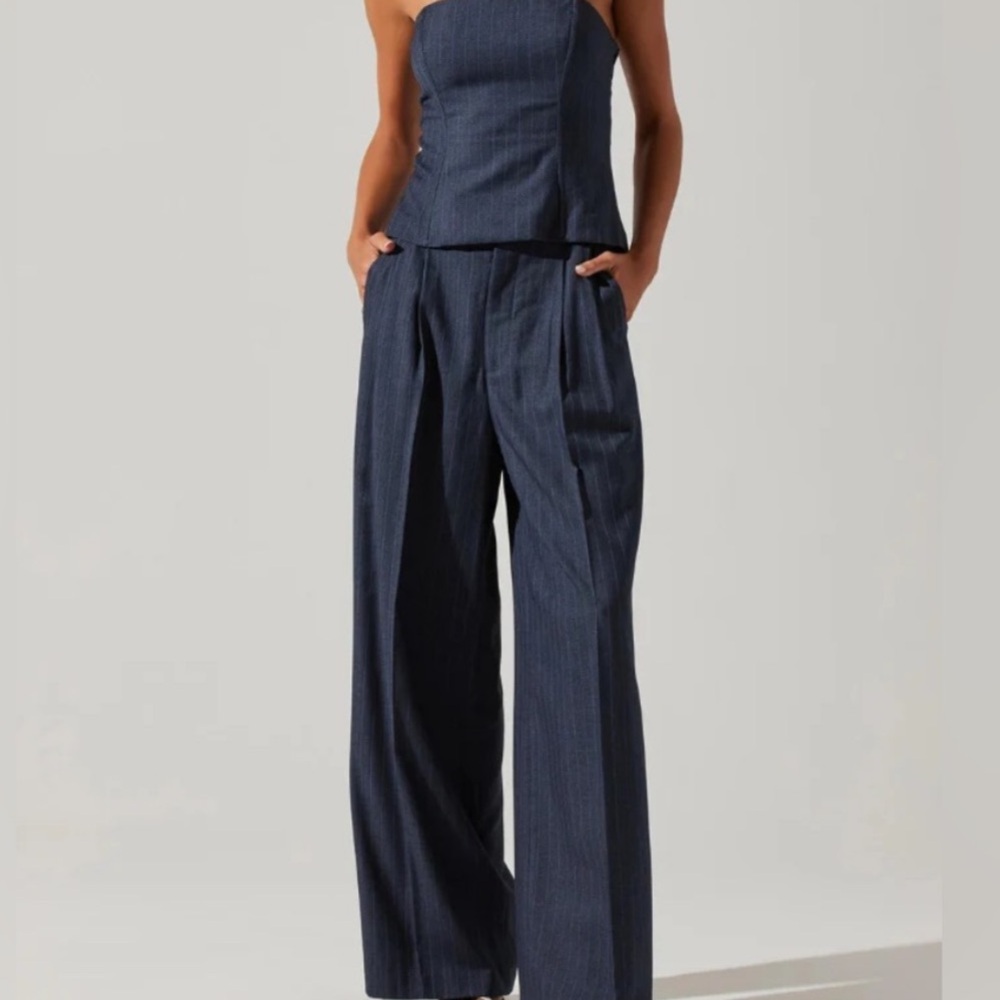 Astr Navy Pinstripe Wide-Leg Trousers